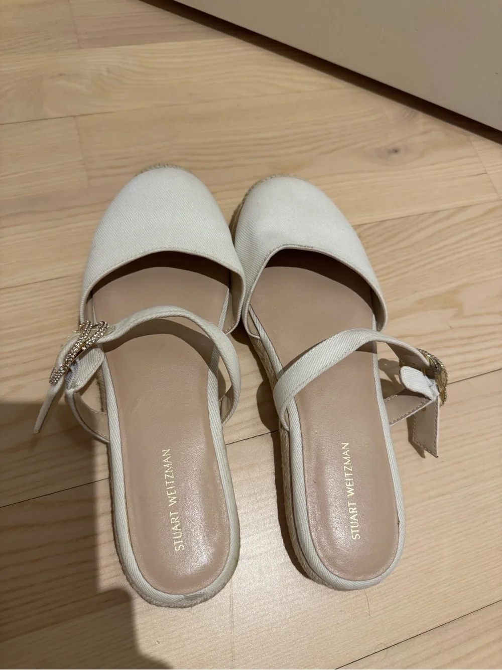 Stuart Weitzman Women’s White Espadrille Slingback Mules 7